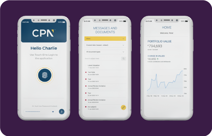 Xplan Client Portal mobile app screens